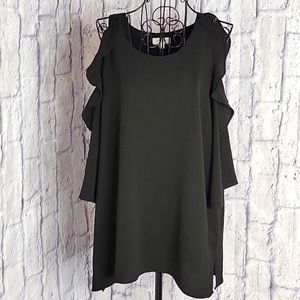 UMGEE Black Ruffled Cold Shoulder Blouse